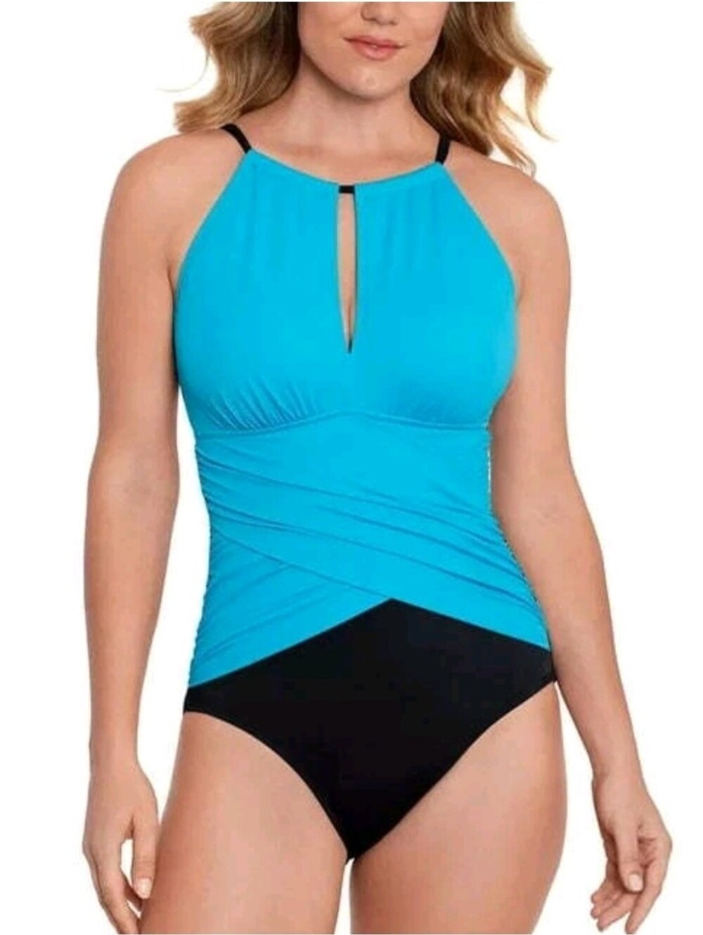 Swim Solutions | Tummy Control Draped High Neck One-Piece Swimsuit Size 8